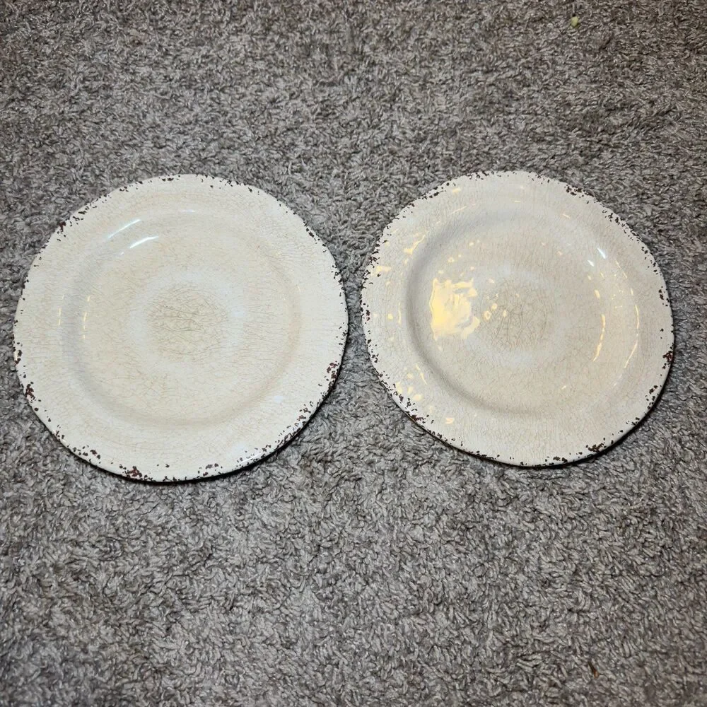 Pier 1 Imports Carmelo Melamine Crackle Bowls Plates Snack Dish LOT of 7 Ivory